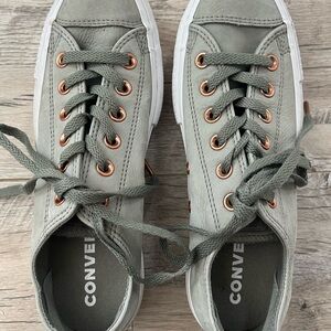 Converse Low Top Sneakers in Sage Green with Silver Eyelets